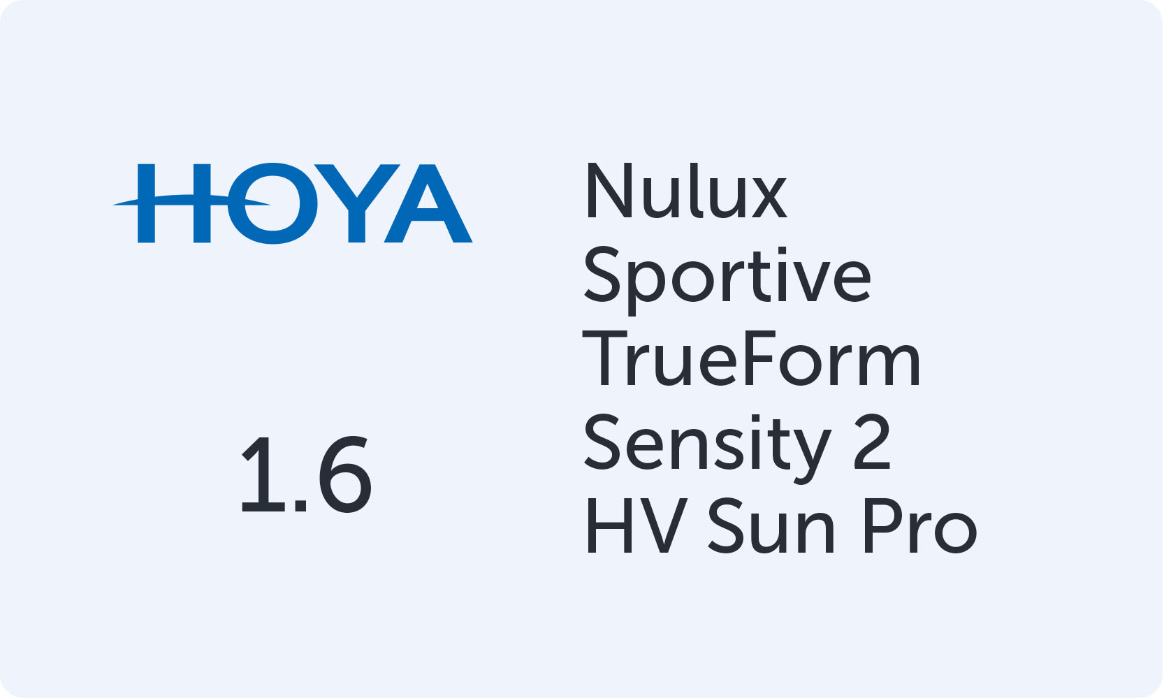 HOYA Nulux Sportive TrieForm 1.6 Sensity 2 HV Sun Pro