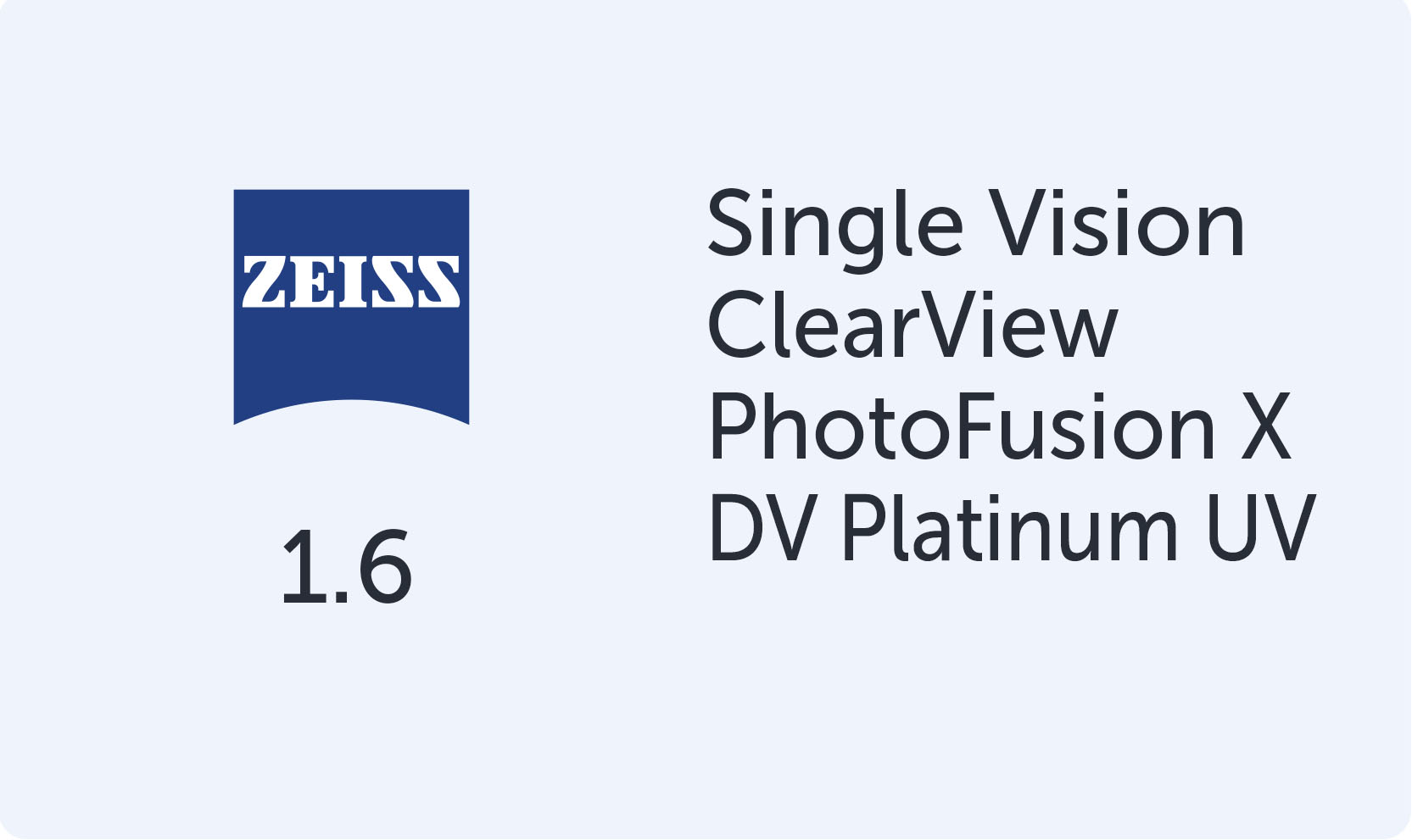 Carl Zeiss SV ClearView 1.6 PhotoFusion X DV Platinum UV