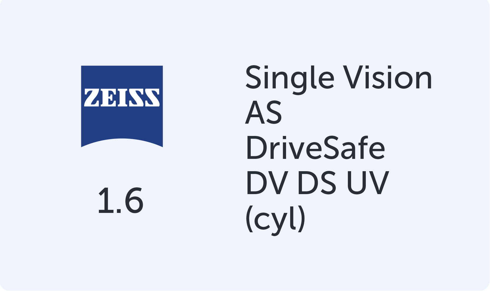 Carl Zeiss SV DriveSafe AS 1.6 DV DS UV (cyl)